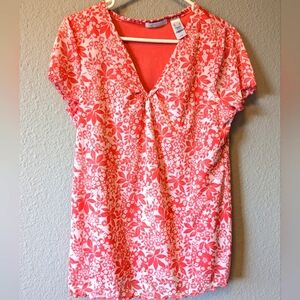 Liz Claiborne Orange Floral V-Neck Blouse Sz. XL